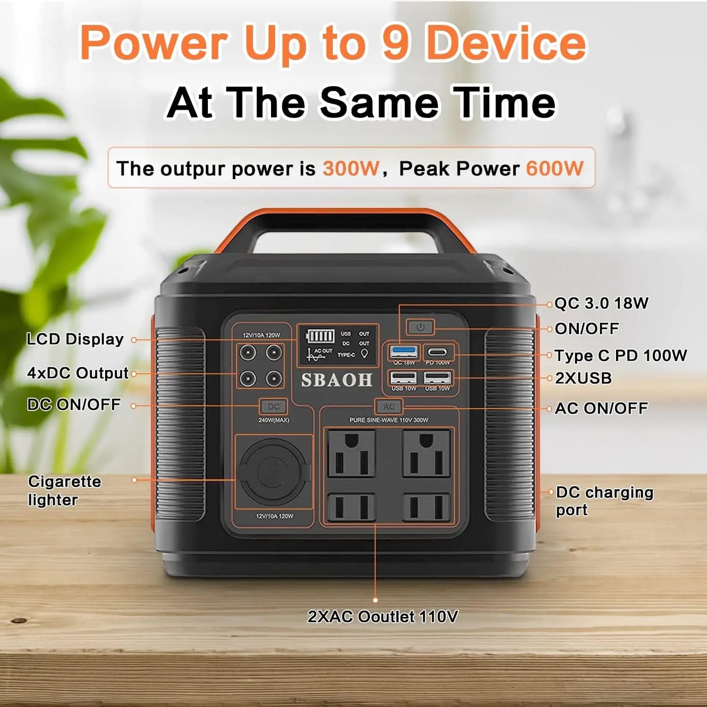 Portable SBAOH Power Station 300w (600w peak) w/LCD Display