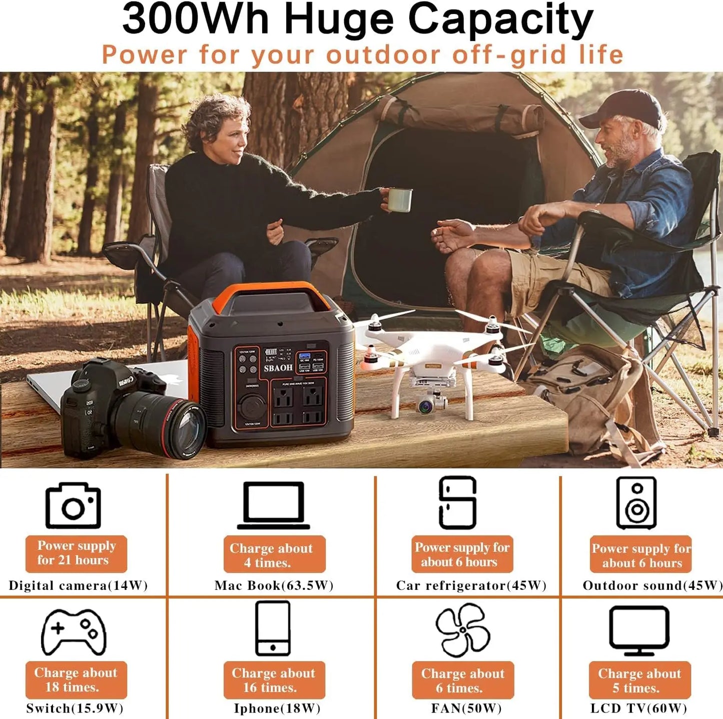 Portable SBAOH Power Station 300w (600w peak) w/LCD Display